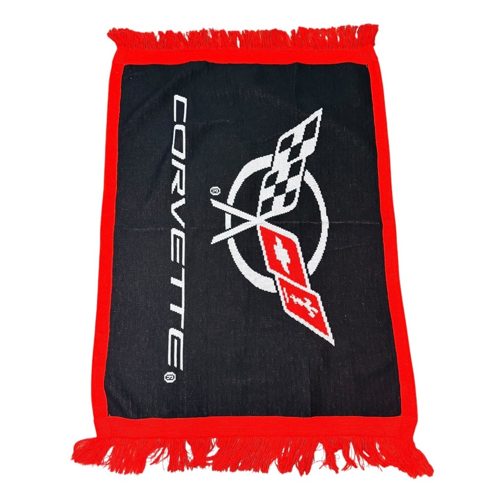Corvette Chevrolet‎ Throw Blanket Vintage C5 Logo Knit Black Red USA 66x43 in